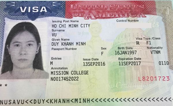 Visa du học Mỹ - Vũ Duy Khánh Minh