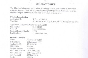 Chúc mừng Nguyễn Gia Huy đậu Visa du học Úc