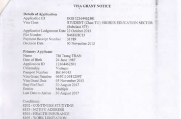 Chúc mừng Trần Thị Trang đậu Visa du học Úc